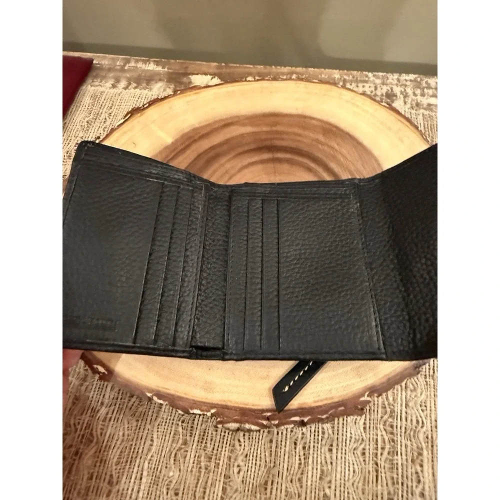 Dooney & Bourke Pebble Grain Leather Flap Zip Wallet BLACK Tri Fold
